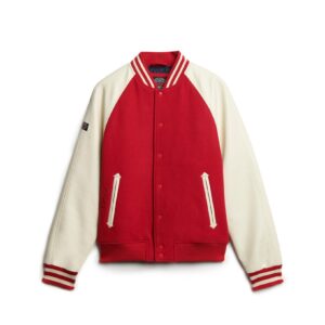 Men’s Leather Varsity Jacket In Red & White Sleeves