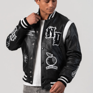 Men's Letterman Leather Jacket In Black