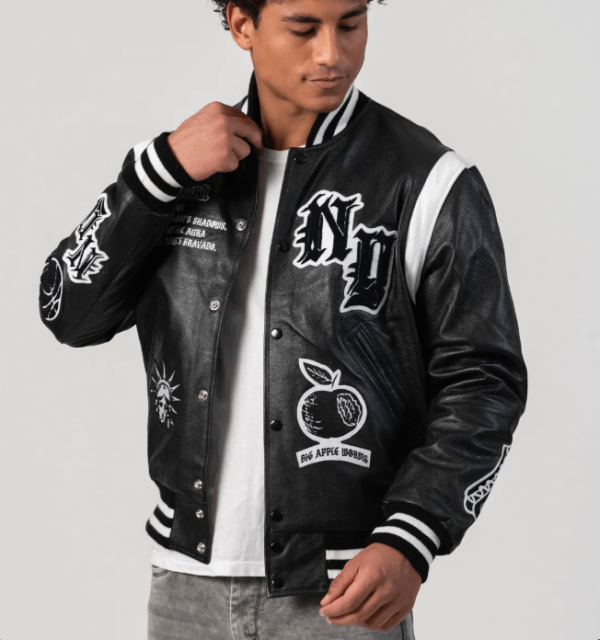 Men's Letterman Leather Jacket In Black