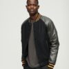 Men’s Varsity Bomber Leather Jacket In Black