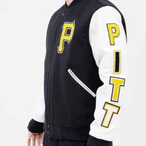 Men’s Black Varsity Leather Jacket With White Sleeves