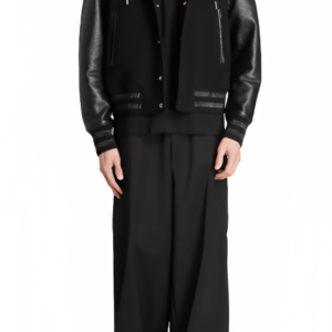 Men’s Hooded Varsity Leather Jacket In Black