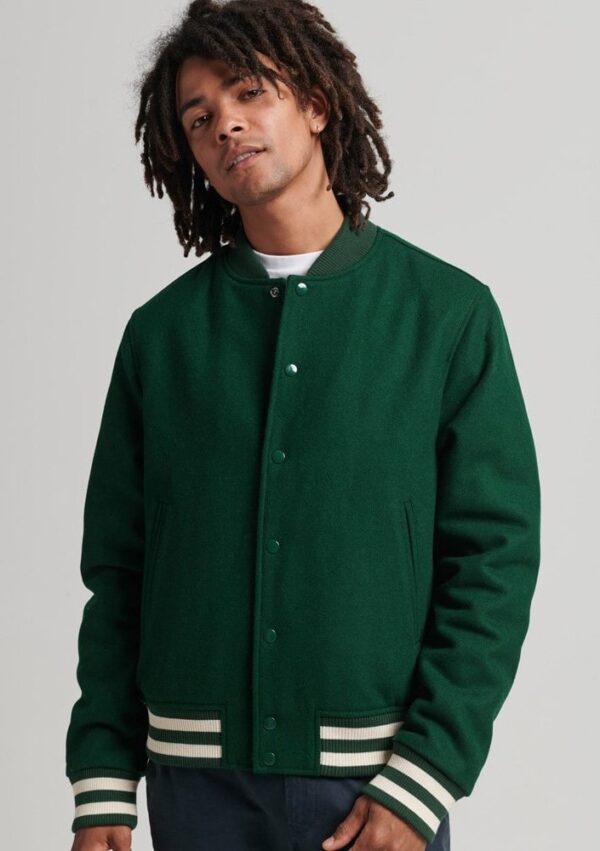Men’s Leather Varsity Jacket In Green