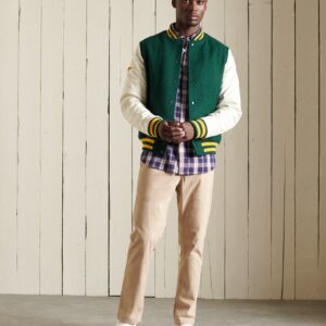 Men’s Leather Varsity Jacket In Green & White Sleeves