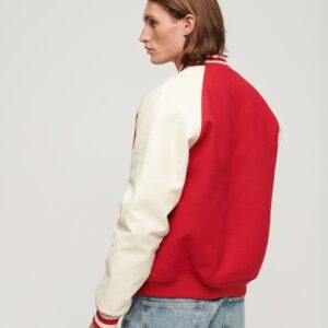 Men’s Leather Varsity Jacket In Red & White Sleeves