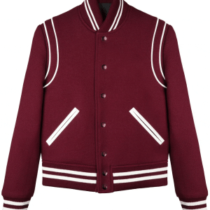 Men's Varsity Bomber Leather Jacket In Maroon