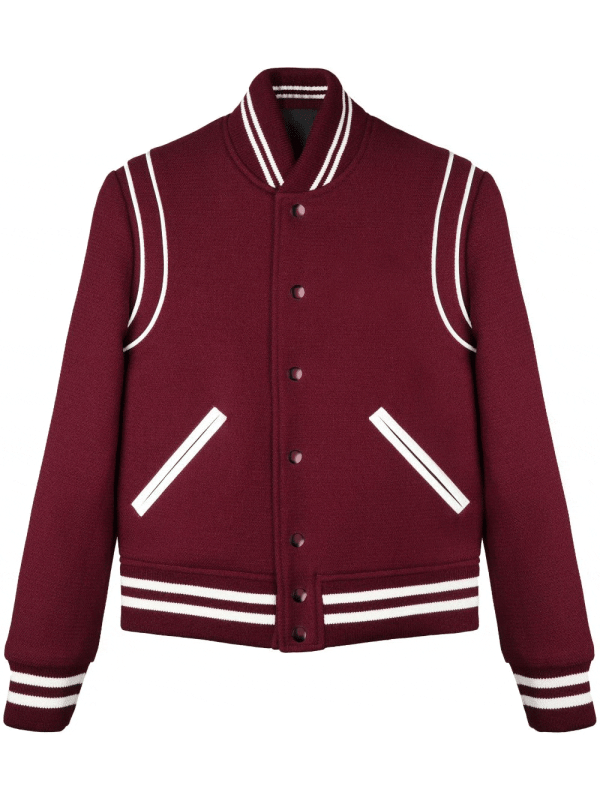 Men's Varsity Bomber Leather Jacket In Maroon