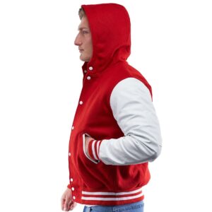 Men’s Hooded Varsity Leather Jacket In Red