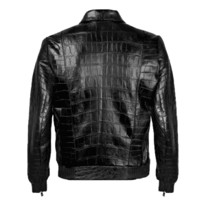 Daring Black Crocodile Bomber Jacket