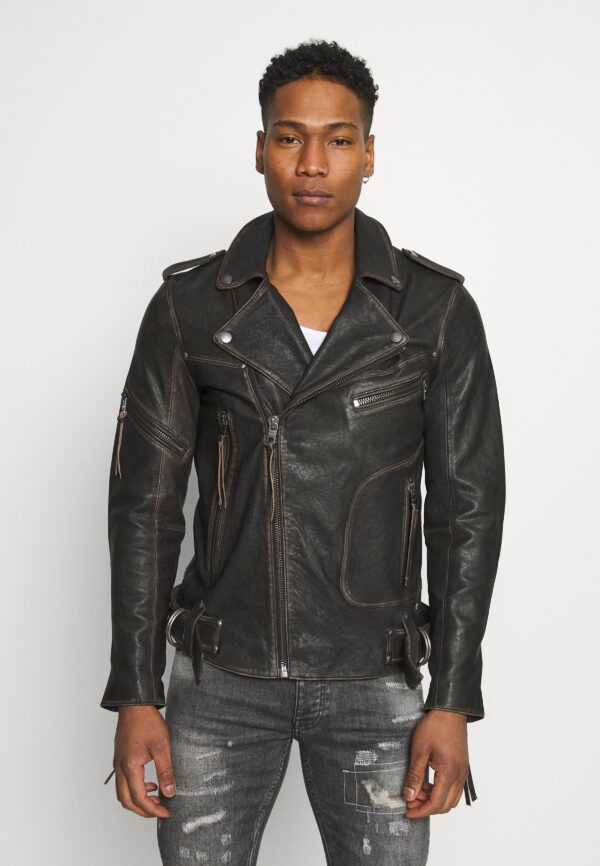 Hugo Black Mens Biker Leather Jacket