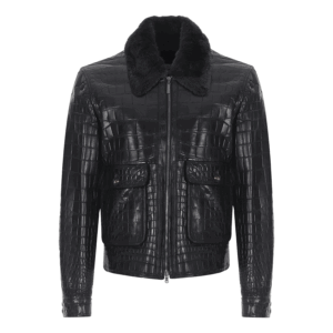 Hutch Black A2 Alligator Cowhide Leather Jacket