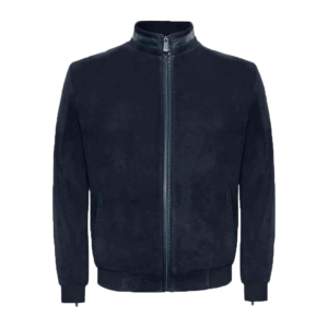 Indigo Alligator Embossed Suede Bomber Jacket