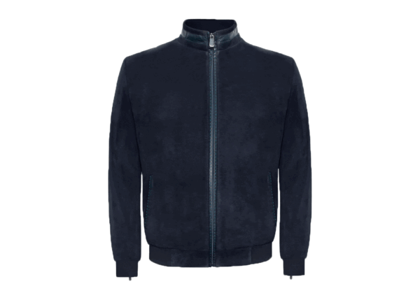 Indigo Alligator Embossed Suede Bomber Jacket