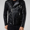 Arnaud Crocodile Black Leather Biker Jacket