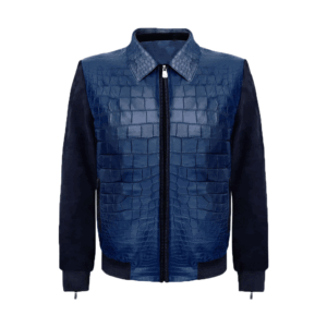 Rudi Blue Alligator Leather Bomber Jacket Mens