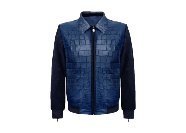 Rudi Blue Alligator Leather Bomber Jacket Mens