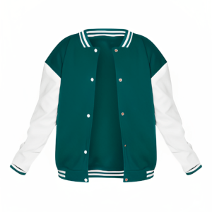 Women’s Green Varsity Leather Bomber Jacket With White Sleeves