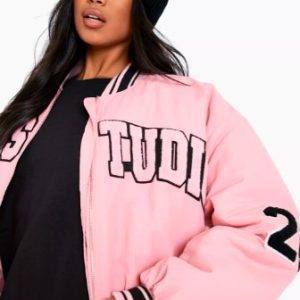 Women’s Varsity Leather Bomber Jacket In Pink