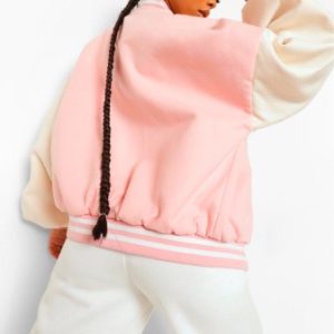 Women’s Pink Leather Varsity Jacket