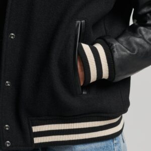 Women’s Leather Varsity Jacket In Black