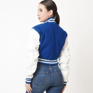 Women’s Short Leather Varsity Jacket In Blue