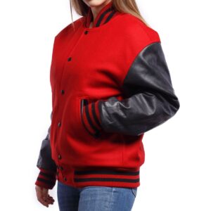 Women’s Varsity Bomber Leather Jacket In Red