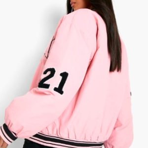 Women’s Varsity Leather Bomber Jacket In Pink