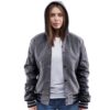 Women’s Hooded Leather Varsity Jacket In Gray