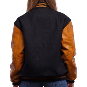 Women’s Varsity Bomber Leather Jacket In Black