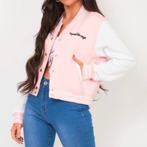 Women’s White Sleeves Pink Varsity Leather Jacket