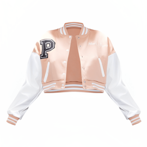Women’s Baby Pink Short Leather Varsity Jacket