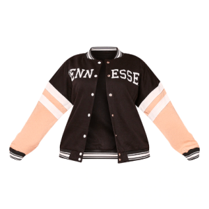 Women’s Black Leather Varsity Jacket With Pink Sleeves
