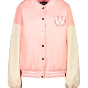 Women’s Pink Leather Varsity Jacket