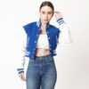 Women’s Short Leather Varsity Jacket In Blue