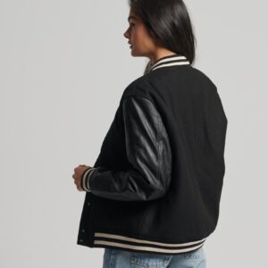 Women’s Leather Varsity Jacket In Black