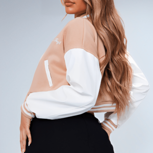 Women’s Baby Pink Short Leather Varsity Jacket