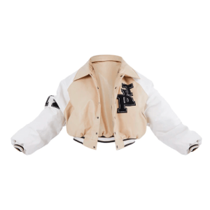 Women's Leather Varsity Jacket In Beige