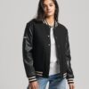 Women’s Leather Varsity Jacket In Black