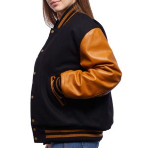 Women’s Varsity Bomber Leather Jacket In Black