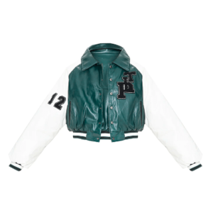 Women’s Varsity Bomber Leather Jacket In Green