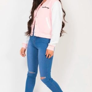 Women’s White Sleeves Pink Varsity Leather Jacket