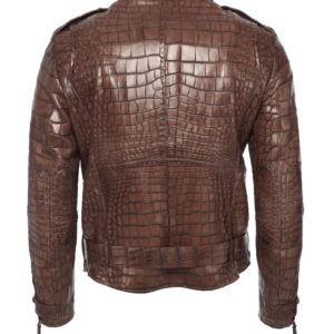 Basal Brown Crocodile Biker Leather Jacket