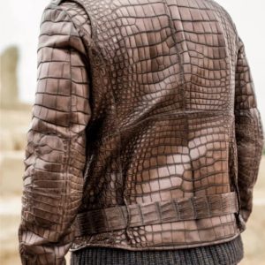 Best Basal Brown Crocodile Biker Leather Jacket