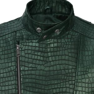 Best Brim Green Alligator Style Biker Jacket