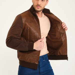 Best Limbo Brown Alligator Bomber Leather Jacket