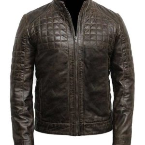 Buy Elegant Quilted Brown Leather Biker Jacket