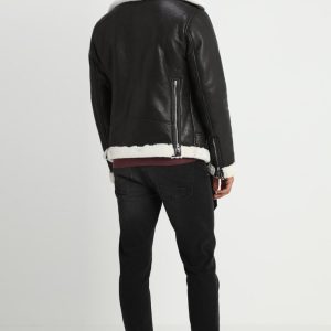 Buy Franklyn B-3 Black & White Leather Bomber Jacket