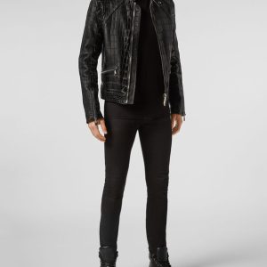 Buy Grim Black Crocodile Embossed Biker Leather Jacket