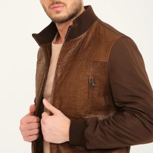 Buy Limbo Brown Alligator Bomber Leather Jacket