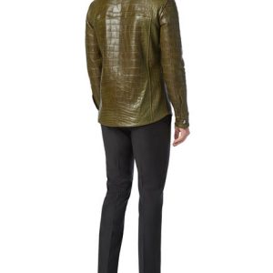 Buy Olive Green Alligator Embossed Leather Jacket